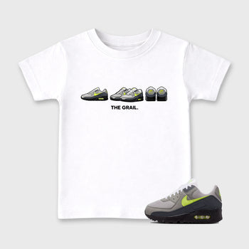 Sneakerfit graphic tee destination – Sneaker Tees To Match Air Max 90 Neon Yellow Sneakers – The Grail Kids T-Shirt White 1