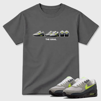 Sneakerfit graphic tee destination – Sneaker Tees To Match Air Max 90 Neon Yellow Sneakers – The Grail Tee Cool Grey 1