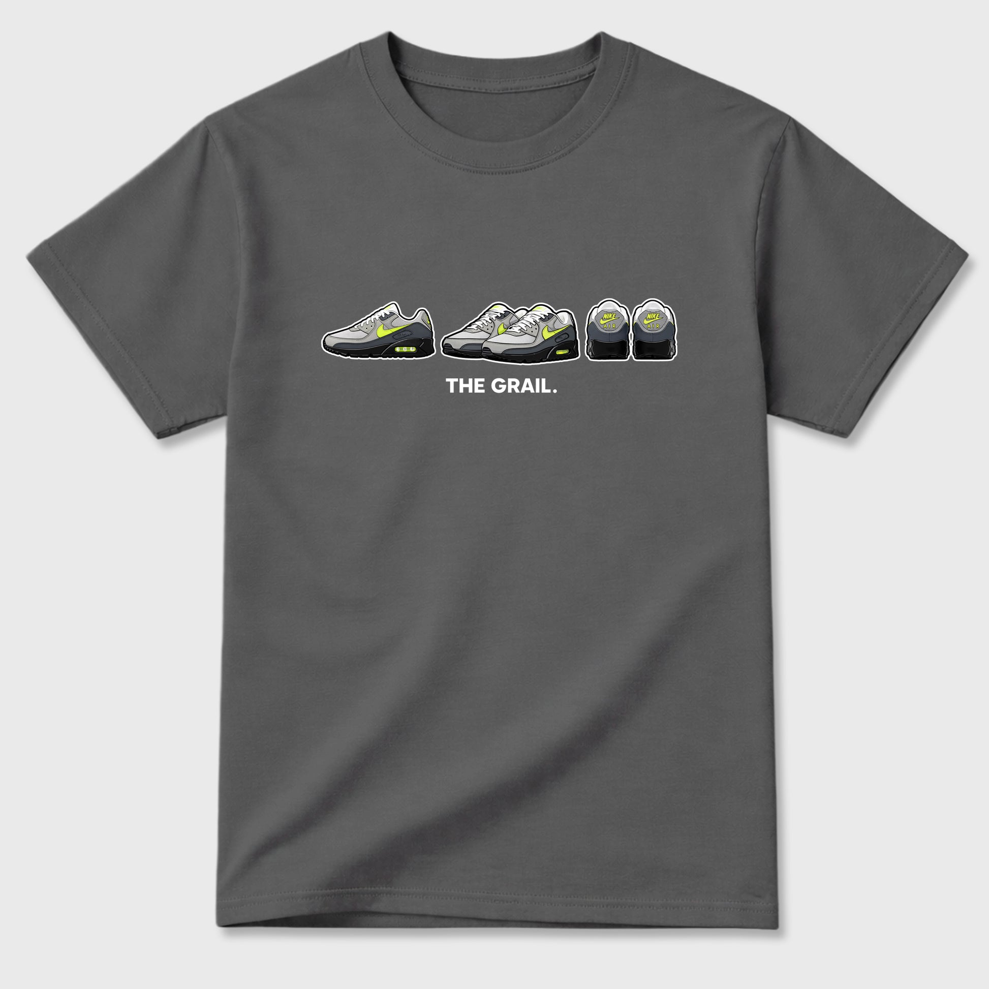 Sneakerfit graphic tee destination – Sneaker Tees To Match Air Max 90 Neon Yellow Sneakers – The Grail Tee Cool Grey 2