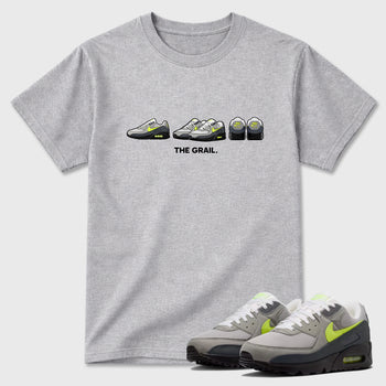 Sneakerfit graphic tee destination – Sneaker Tees To Match Air Max 90 Neon Yellow Sneakers – The Grail Tee Heather Grey 1