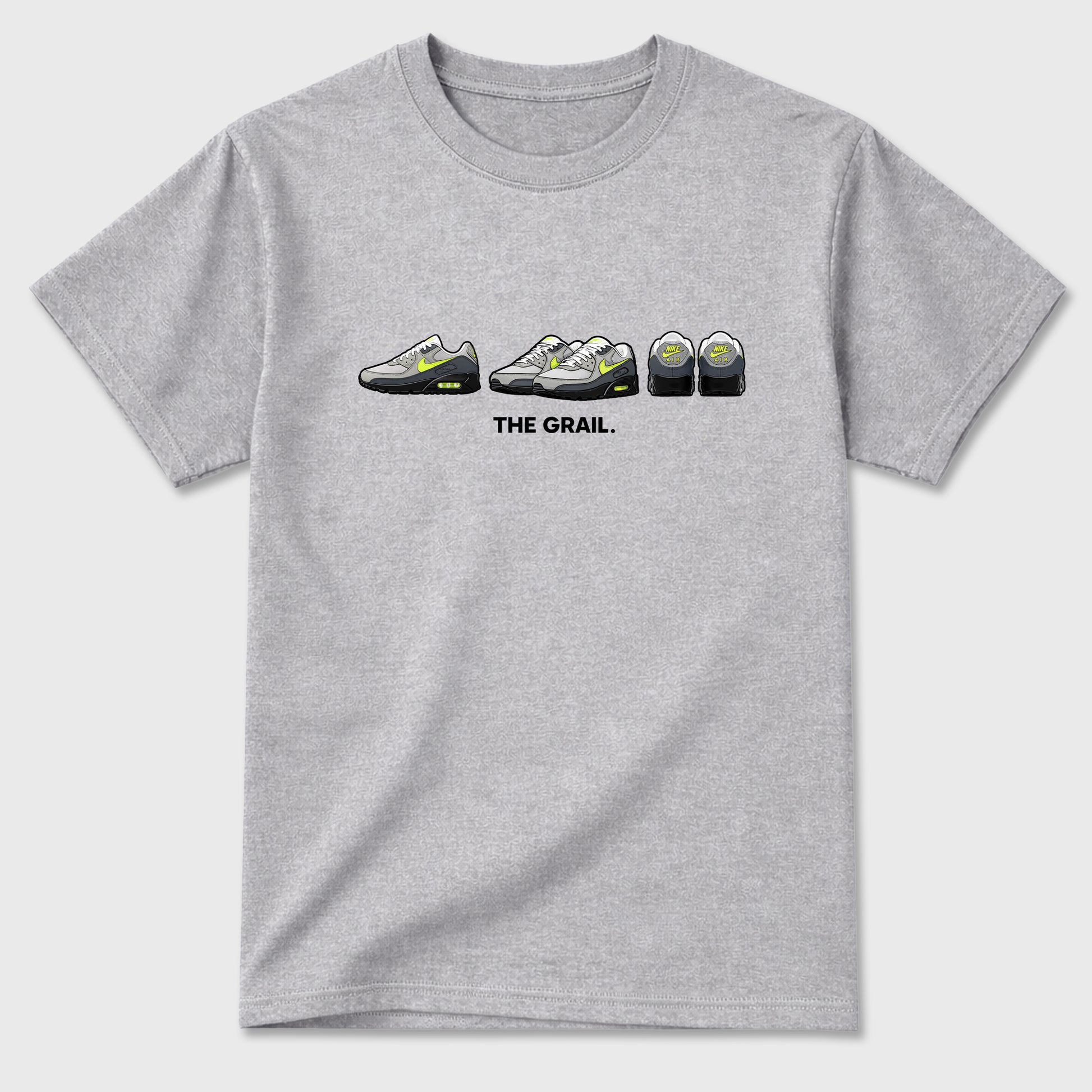 Sneakerfit graphic tee destination – Sneaker Tees To Match Air Max 90 Neon Yellow Sneakers – The Grail Tee Heather Grey 2