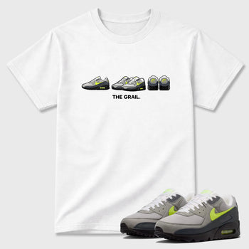 Sneakerfit graphic tee destination – Sneaker Tees To Match Air Max 90 Neon Yellow Sneakers – The Grail Tee White 1