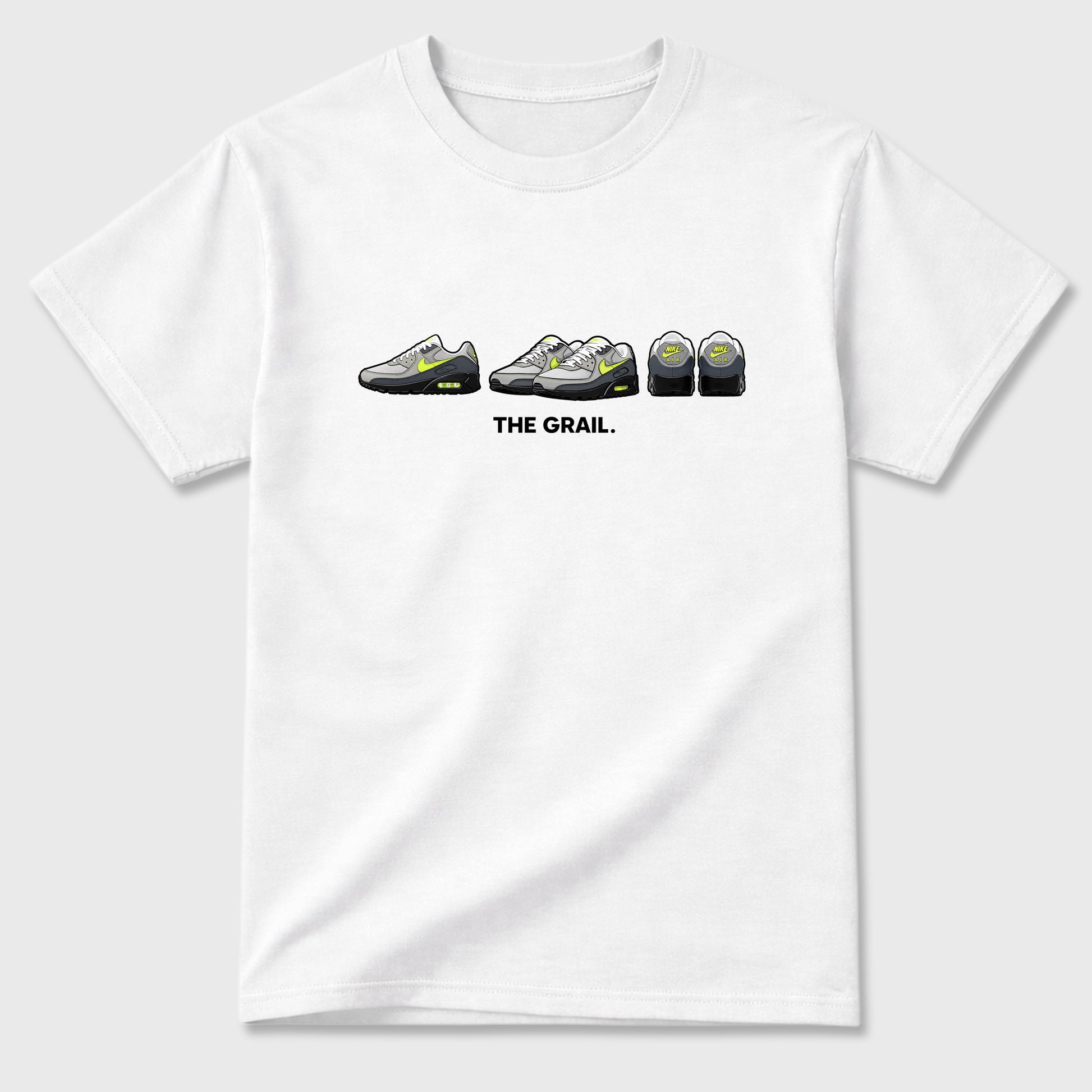 Sneakerfit graphic tee destination – Sneaker Tees To Match Air Max 90 Neon Yellow Sneakers – The Grail Tee White 2