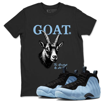 The Greatest Of All Time sneaker match t-shirt styled to complete your fit with the Air Foamposite One Psychic Blue sneakers, shown in Black 1.