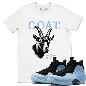 The Greatest Of All Time sneaker match t-shirt styled to complete your fit with the Air Foamposite One Psychic Blue sneakers, shown in White 1.