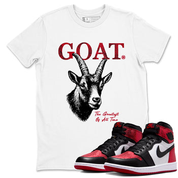 The Greatest Of All Time sneaker match t-shirt styled to complete your fit with the Air Jordan 1 Ruby sneakers, shown in White 1.