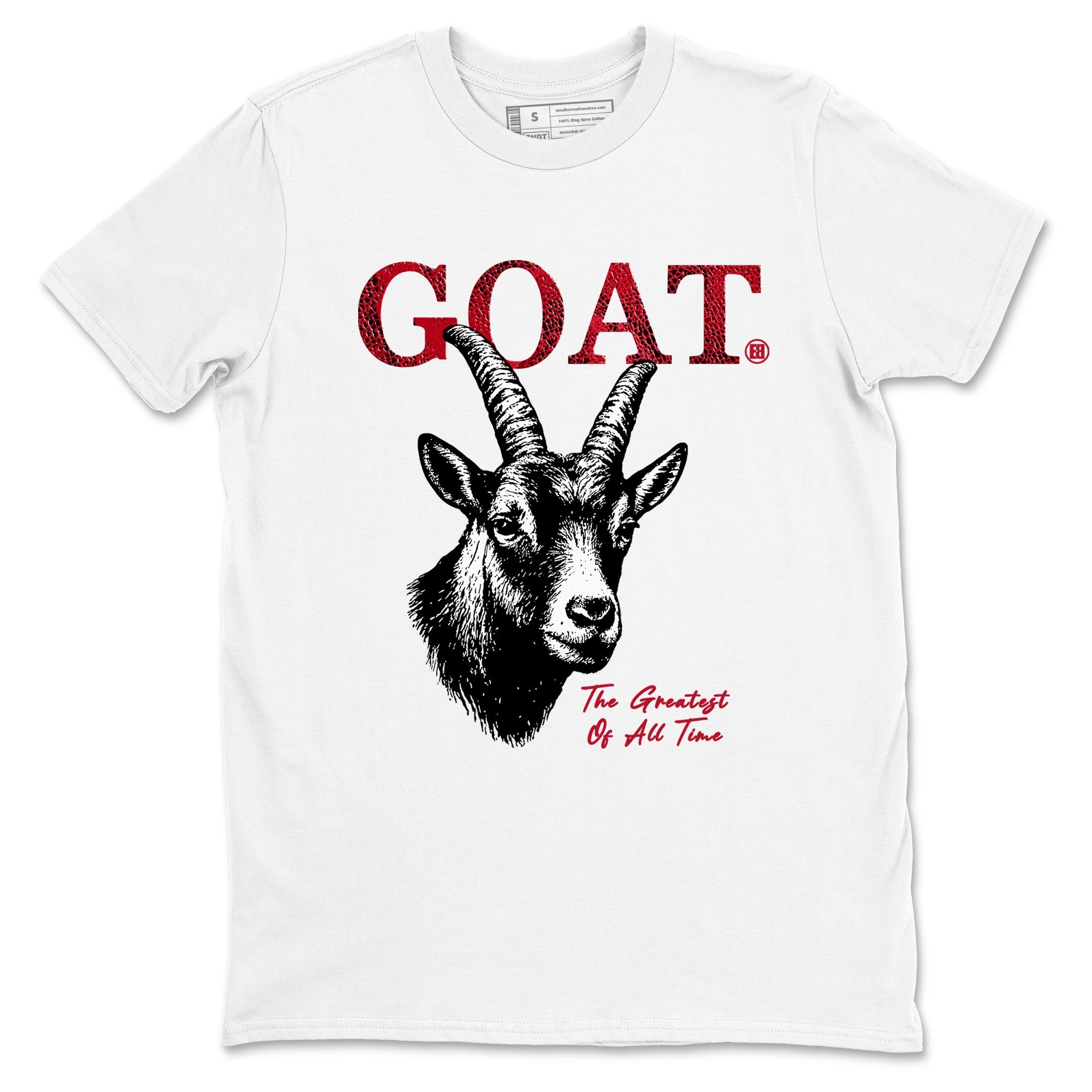 The Greatest Of All Time sneaker match t-shirt styled to complete your fit with the Air Jordan 1 Ruby sneakers, shown in White 2.