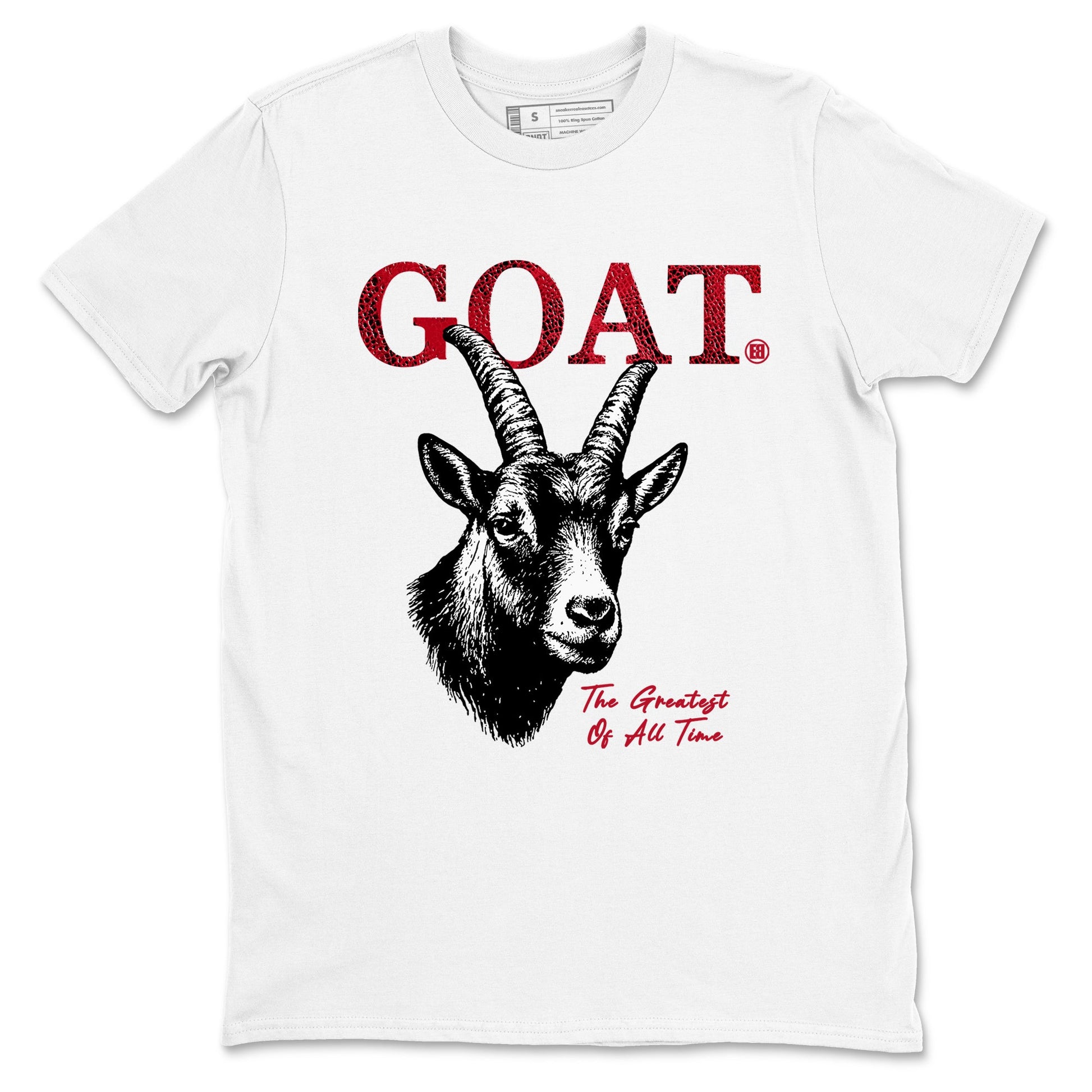 The Greatest Of All Time sneaker match t-shirt styled to complete your fit with the Air Jordan 1 Ruby sneakers, shown in White 2.