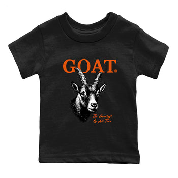 The Greatest Of All Time baby and kids t-shirt crafted for little sneakerheads to shine with the Air Jordan 1 Shattered Backboard sneakers, displayed in Black 2.