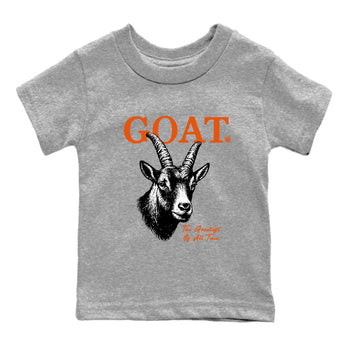 The Greatest Of All Time baby and kids t-shirt crafted for little sneakerheads to shine with the Air Jordan 1 Shattered Backboard sneakers, displayed in Heather Grey 2.