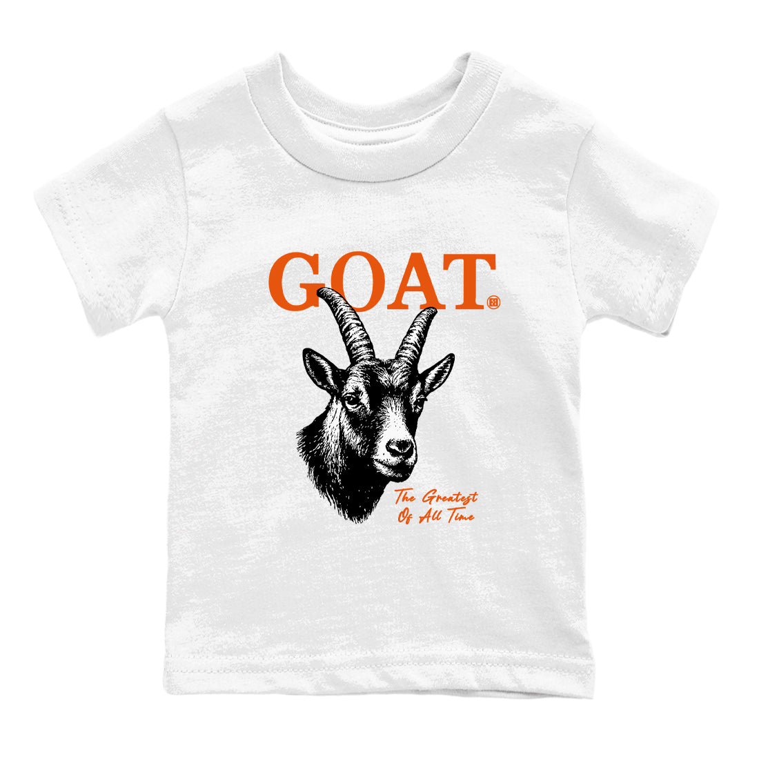 The Greatest Of All Time baby and kids t-shirt crafted for little sneakerheads to shine with the Air Jordan 1 Shattered Backboard sneakers, displayed in White 2.