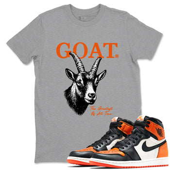The Greatest Of All Time sneaker match t-shirt styled to complete your fit with the Air Jordan 1 Shattered Backboard sneakers, shown in Heather Grey 1.