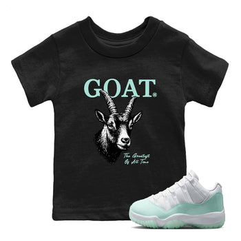 The Greatest Of All Time baby and kids t-shirt crafted for little sneakerheads to shine with the Air Jordan 11 Igloo sneakers, displayed in Black 1.