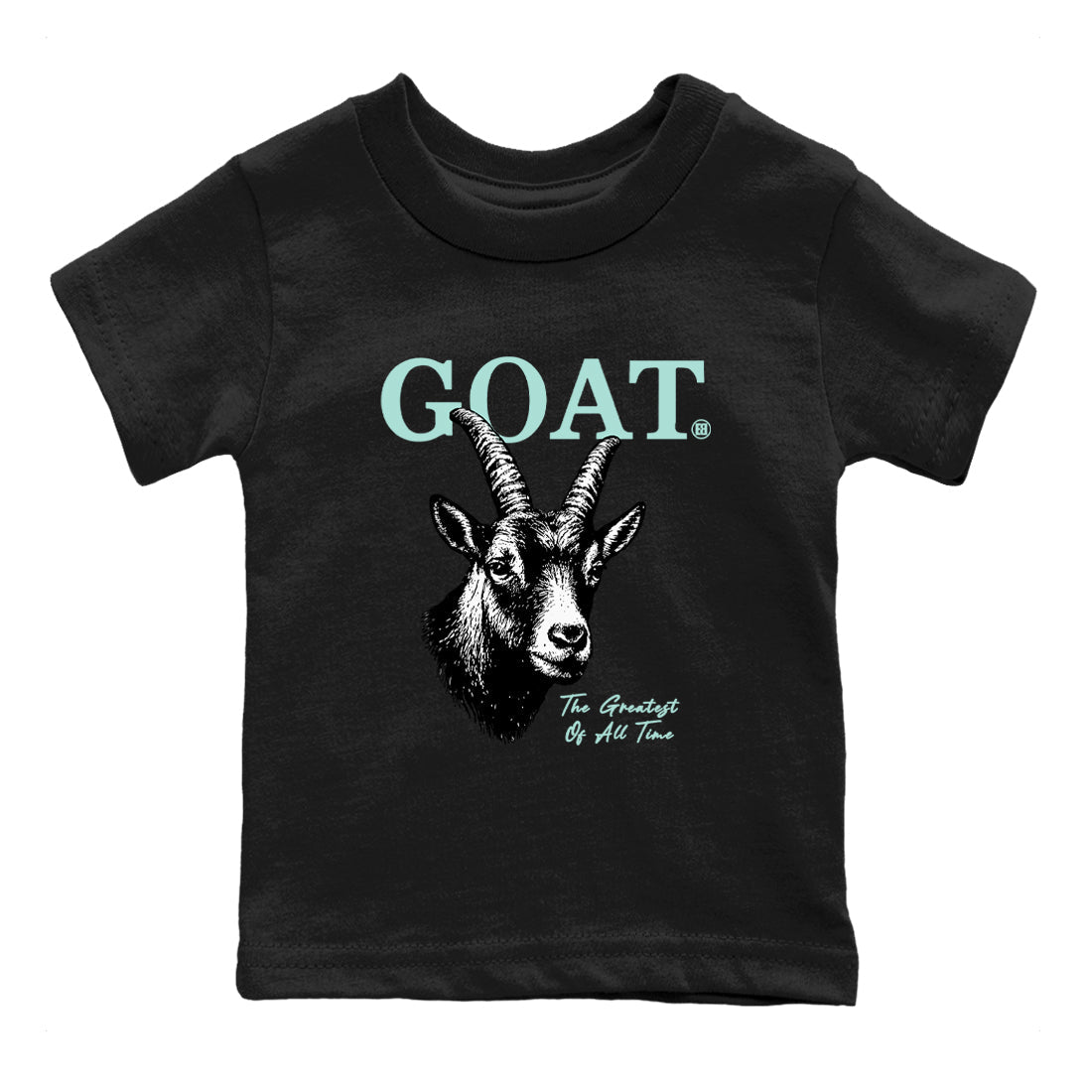 The Greatest Of All Time baby and kids t-shirt crafted for little sneakerheads to shine with the Air Jordan 11 Igloo sneakers, displayed in Black 2.