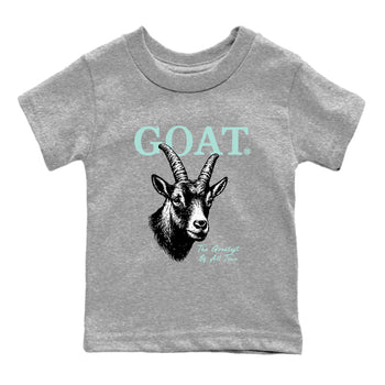 The Greatest Of All Time baby and kids t-shirt crafted for little sneakerheads to shine with the Air Jordan 11 Igloo sneakers, displayed in Heather Grey 2.