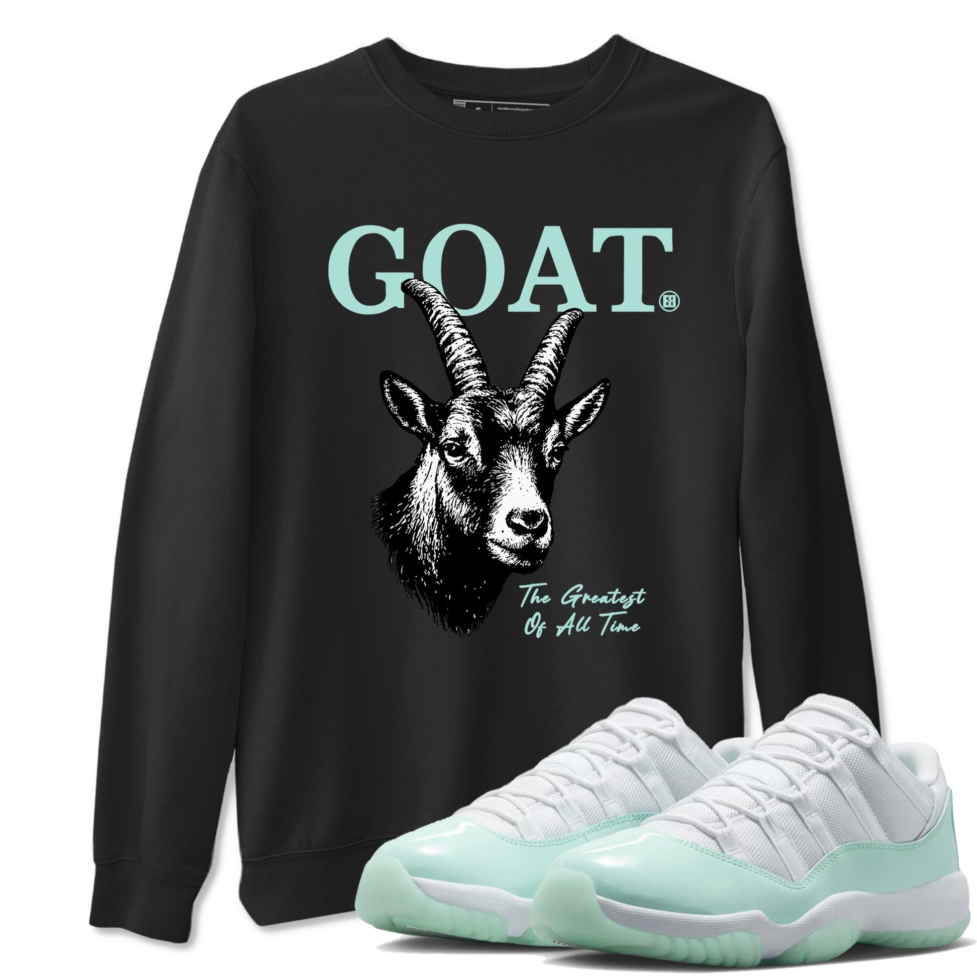 The Greatest Of All Time sneaker match t-shirt styled to complete your fit with the Air Jordan 11 Igloo sneakers, shown in Black 1.