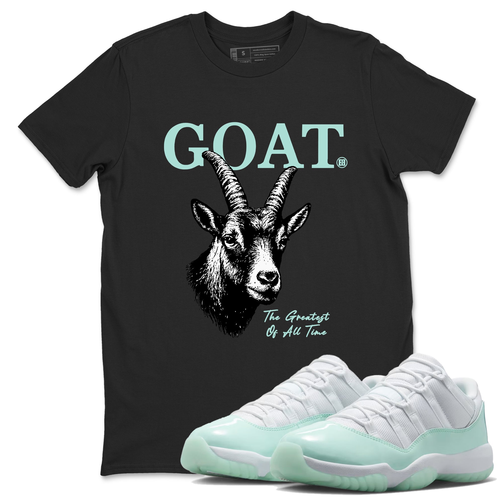 The Greatest Of All Time sneaker match t-shirt styled to complete your fit with the Air Jordan 11 Igloo sneakers, shown in Black 1.