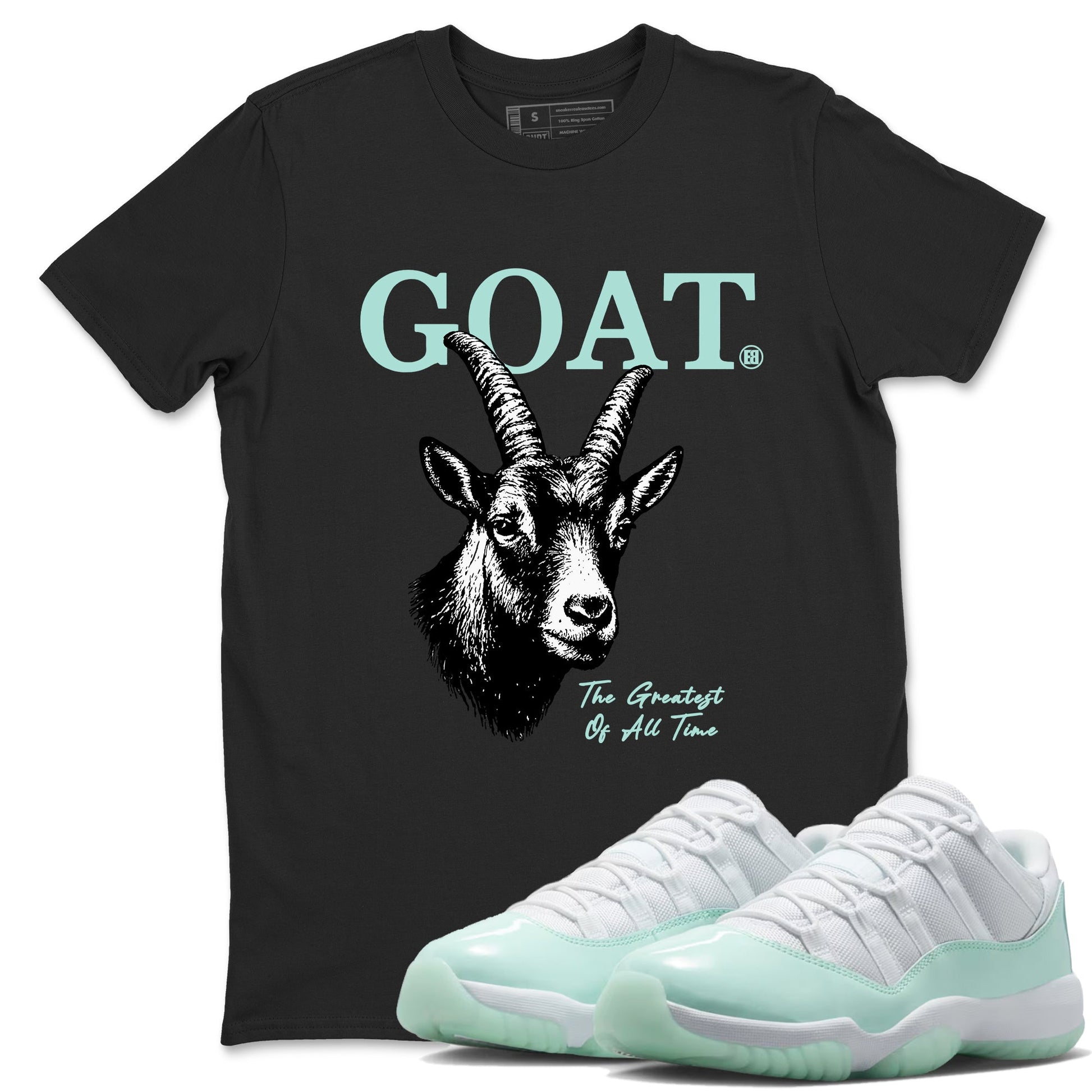 The Greatest Of All Time sneaker match t-shirt styled to complete your fit with the Air Jordan 11 Igloo sneakers, shown in Black 1.