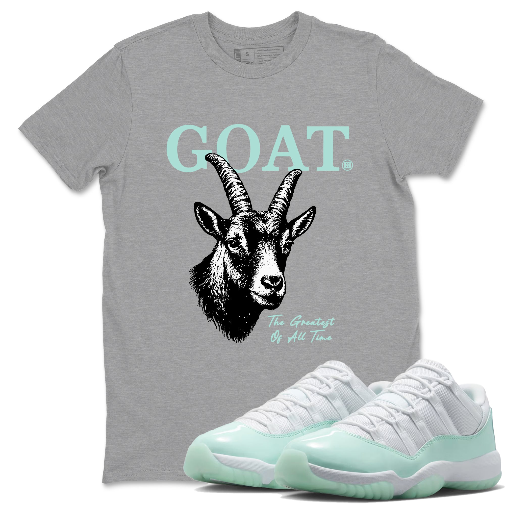 The Greatest Of All Time sneaker match t-shirt styled to complete your fit with the Air Jordan 11 Igloo sneakers, shown in Heather Grey 1.