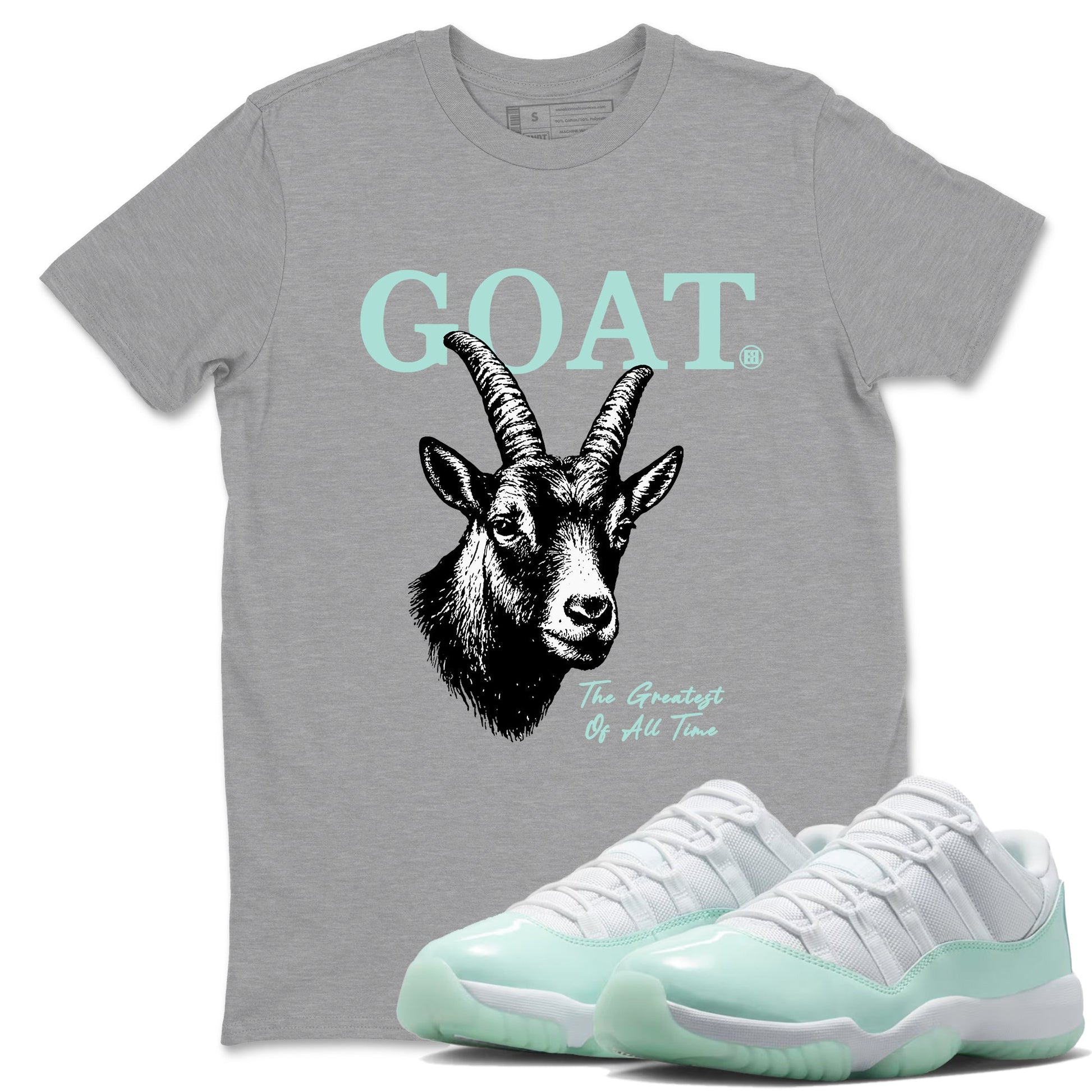 The Greatest Of All Time sneaker match t-shirt styled to complete your fit with the Air Jordan 11 Igloo sneakers, shown in Heather Grey 1.