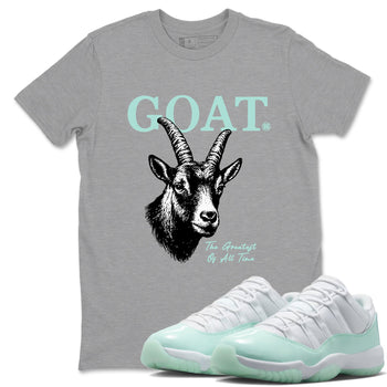 The Greatest Of All Time sneaker match t-shirt styled to complete your fit with the Air Jordan 11 Igloo sneakers, shown in Heather Grey 1.