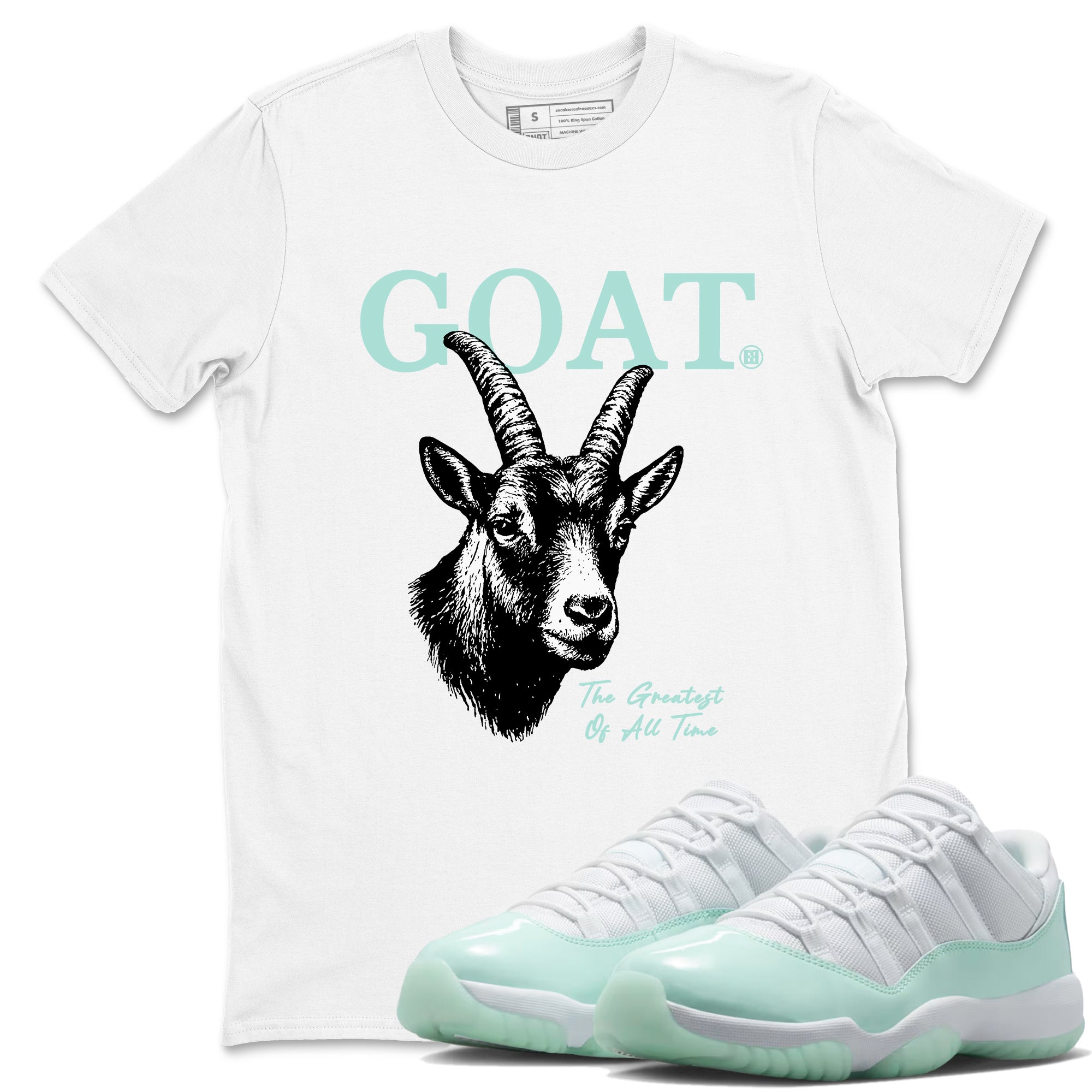 The Greatest Of All Time sneaker match t-shirt styled to complete your fit with the Air Jordan 11 Igloo sneakers, shown in White 1.