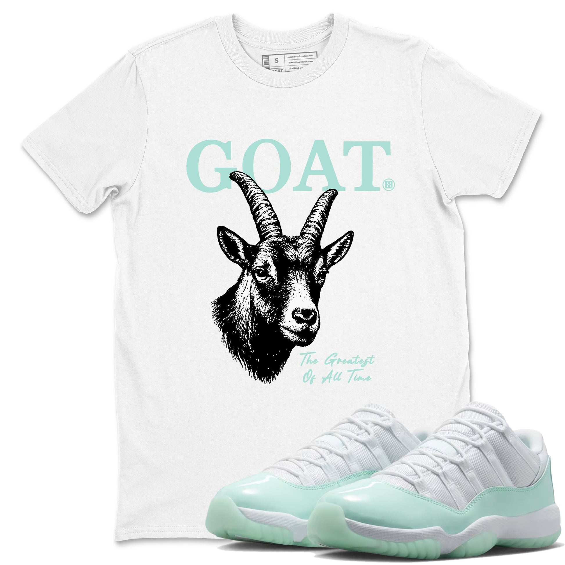 The Greatest Of All Time sneaker match t-shirt styled to complete your fit with the Air Jordan 11 Igloo sneakers, shown in White 1.