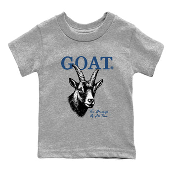 The Greatest Of All Time baby and kids t-shirt crafted for little sneakerheads to shine with the Air Jordan 12 French Blue sneakers, displayed in Heather Grey 2.