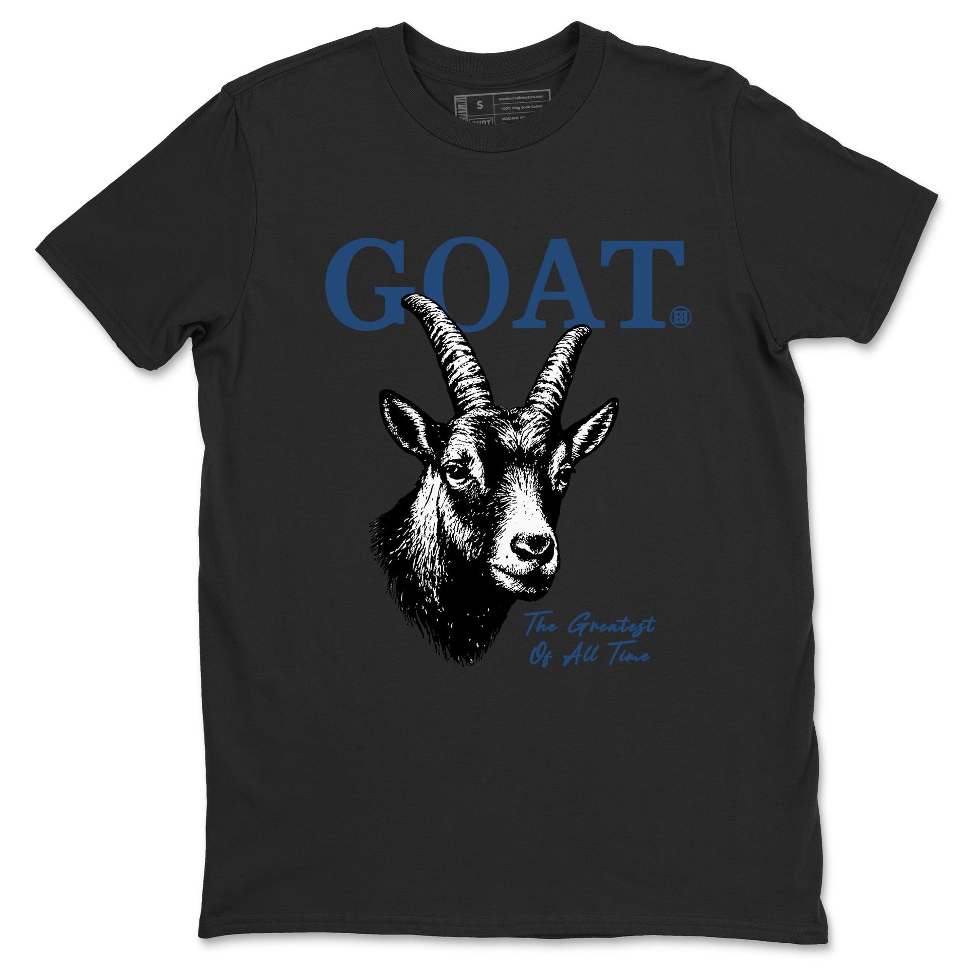 The Greatest Of All Time sneaker match t-shirt styled to complete your fit with the Air Jordan 12 French Blue sneakers, graphic shirts in Black 2.