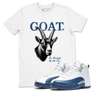 The Greatest Of All Time sneaker match t-shirt styled to complete your fit with the Air Jordan 12 French Blue sneakers, graphic shirts in White 1.