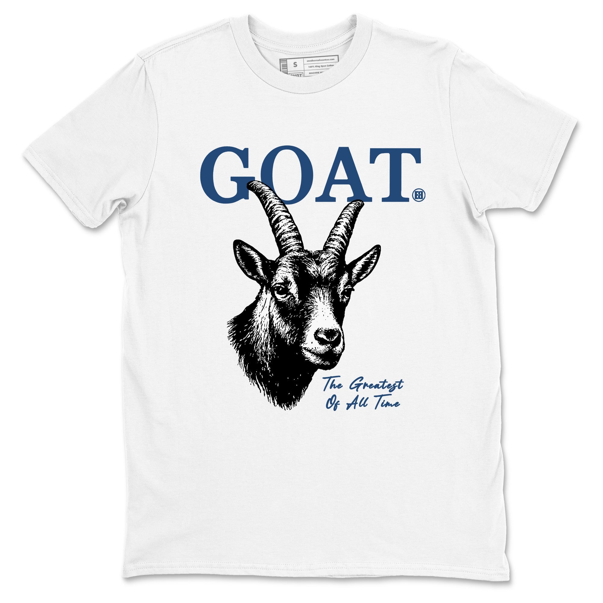 The Greatest Of All Time sneaker match t-shirt styled to complete your fit with the Air Jordan 12 French Blue sneakers, graphic shirts in White 2.