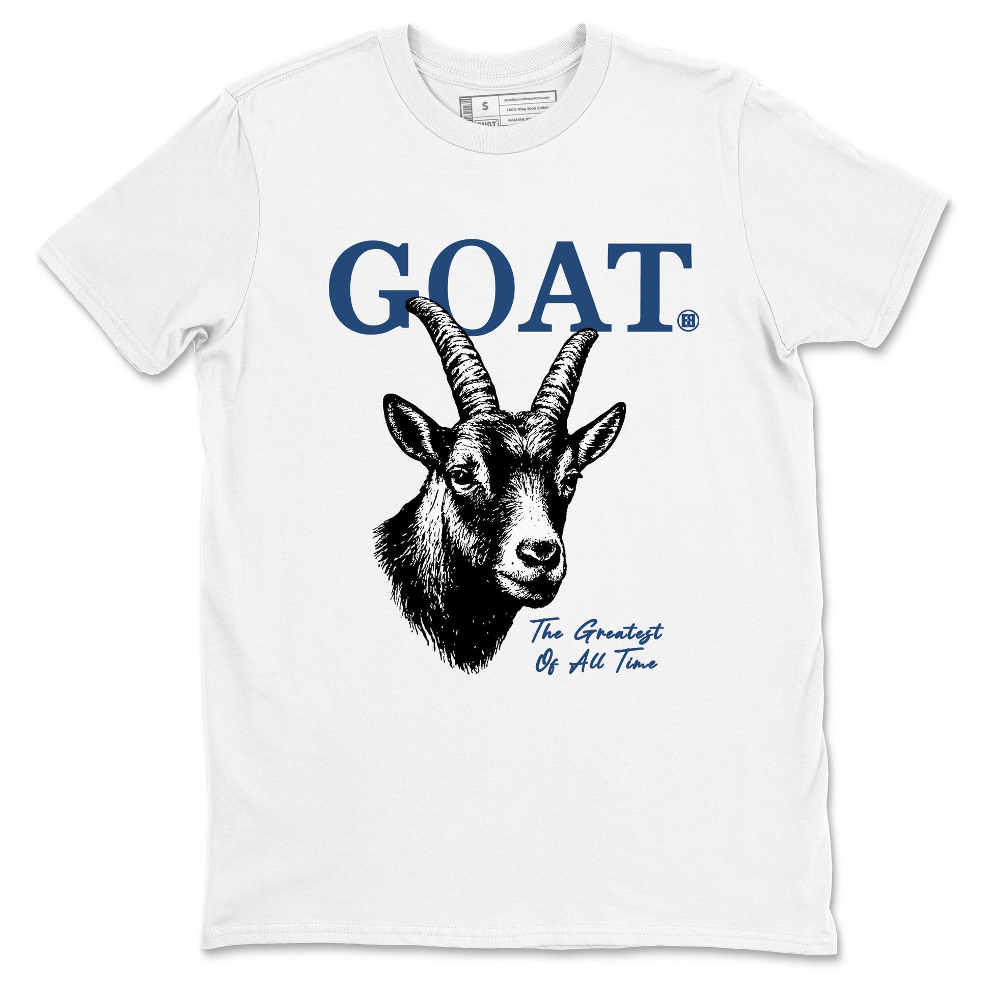 The Greatest Of All Time sneaker match t-shirt styled to complete your fit with the Air Jordan 12 French Blue sneakers, graphic shirts in White 2.