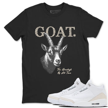 The Greatest Of All Time sneaker match t-shirt styled to complete your fit with the Air Jordan 3 Pure Money sneakers, shown in Black 1.