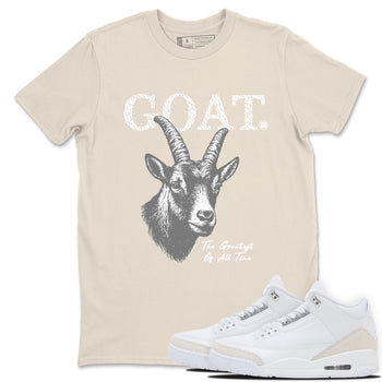 The Greatest Of All Time sneaker match t-shirt styled to complete your fit with the Air Jordan 3 Pure Money sneakers, shown in Natural 1.