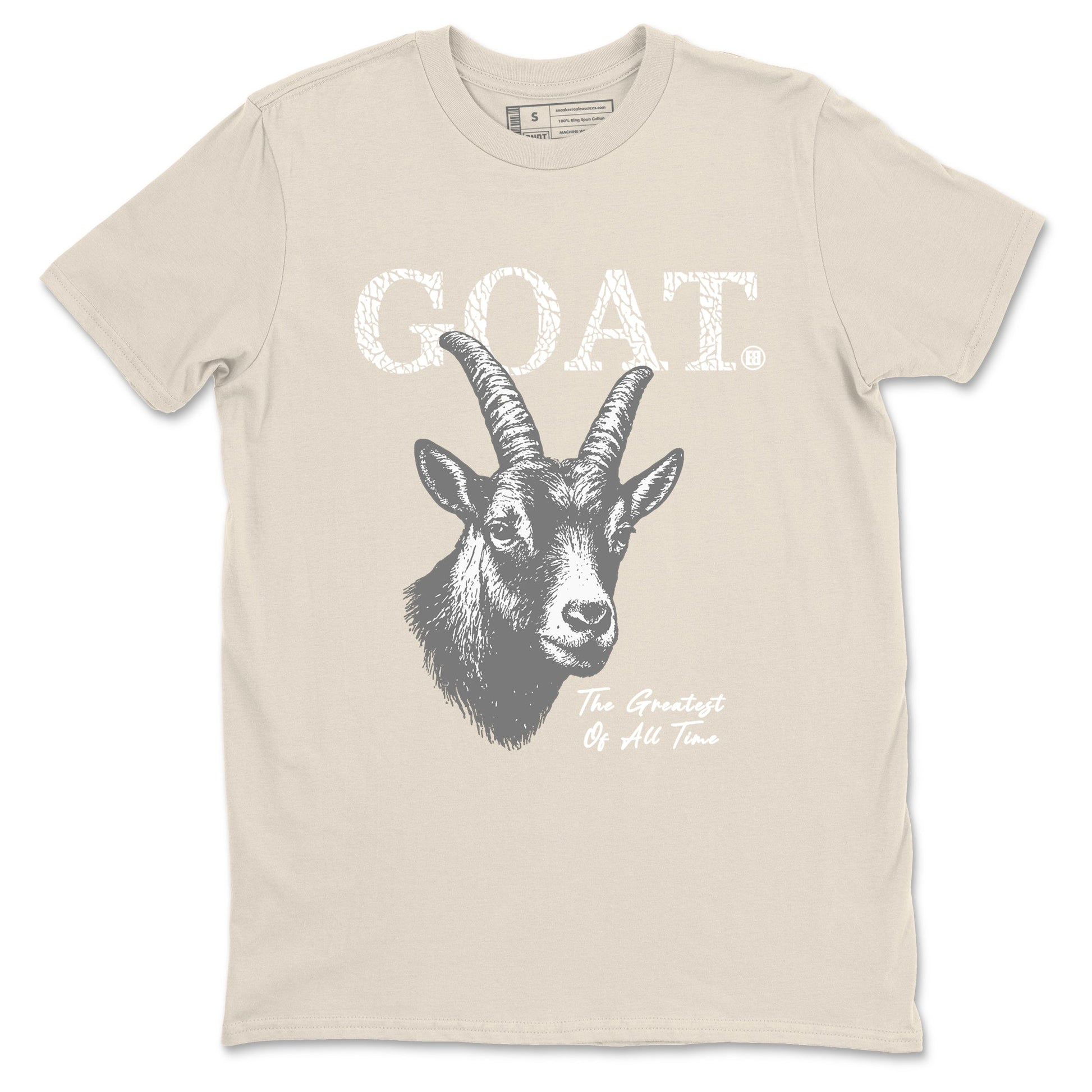 The Greatest Of All Time sneaker match t-shirt styled to complete your fit with the Air Jordan 3 Pure Money sneakers, shown in Natural 2.
