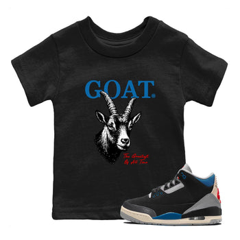 The Greatest Of All Time baby and kids t-shirt crafted for little sneakerheads to shine with the Air Jordan 3 Rare Air sneakers, displayed in Black 1.