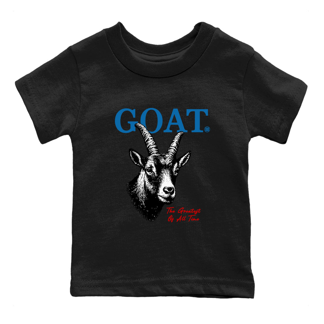 The Greatest Of All Time baby and kids t-shirt crafted for little sneakerheads to shine with the Air Jordan 3 Rare Air sneakers, displayed in Black 2.