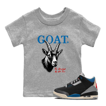 The Greatest Of All Time baby and kids t-shirt crafted for little sneakerheads to shine with the Air Jordan 3 Rare Air sneakers, displayed in Heather Grey 1.