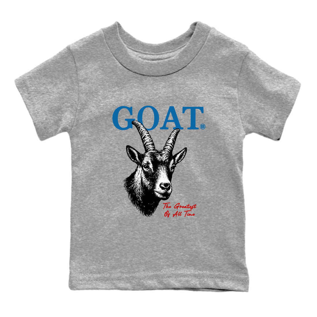 The Greatest Of All Time baby and kids t-shirt crafted for little sneakerheads to shine with the Air Jordan 3 Rare Air sneakers, displayed in Heather Grey 2.
