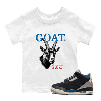 The Greatest Of All Time baby and kids t-shirt crafted for little sneakerheads to shine with the Air Jordan 3 Rare Air sneakers, displayed in White 1.