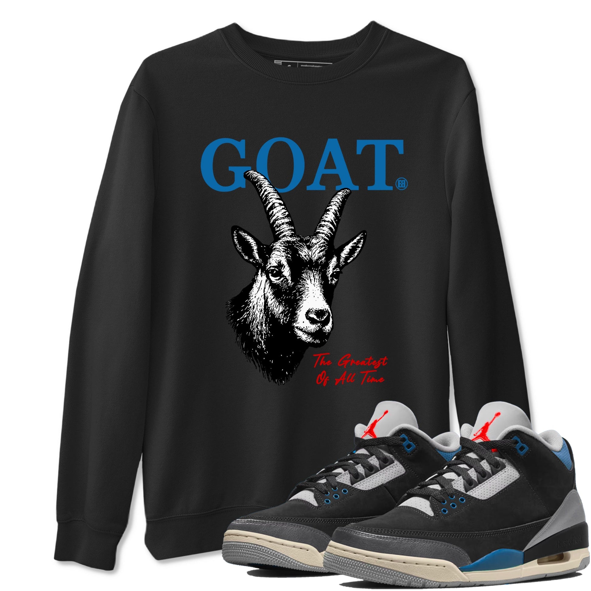 The Greatest Of All Time sneaker match t-shirt styled to complete your fit with the Air Jordan 3 Rare Air sneakers, shown in Black 1.