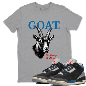 The Greatest Of All Time sneaker match t-shirt styled to complete your fit with the Air Jordan 3 Rare Air sneakers, shown in Heather Grey 1.