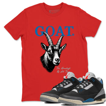 The Greatest Of All Time sneaker match t-shirt styled to complete your fit with the Air Jordan 3 Rare Air sneakers, shown in Red 1.