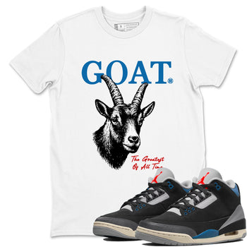 The Greatest Of All Time sneaker match t-shirt styled to complete your fit with the Air Jordan 3 Rare Air sneakers, shown in White 1.
