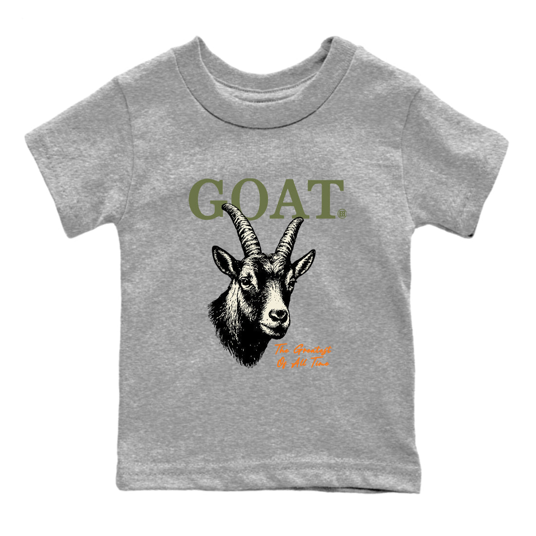 Sneaker match tees – Sneaker Tees To Match Undefeated inspired colorways Air Jordan 4 OG Olive Shoes  – The Greatest Of All Time Kids T-Shirt Heather Grey 2
