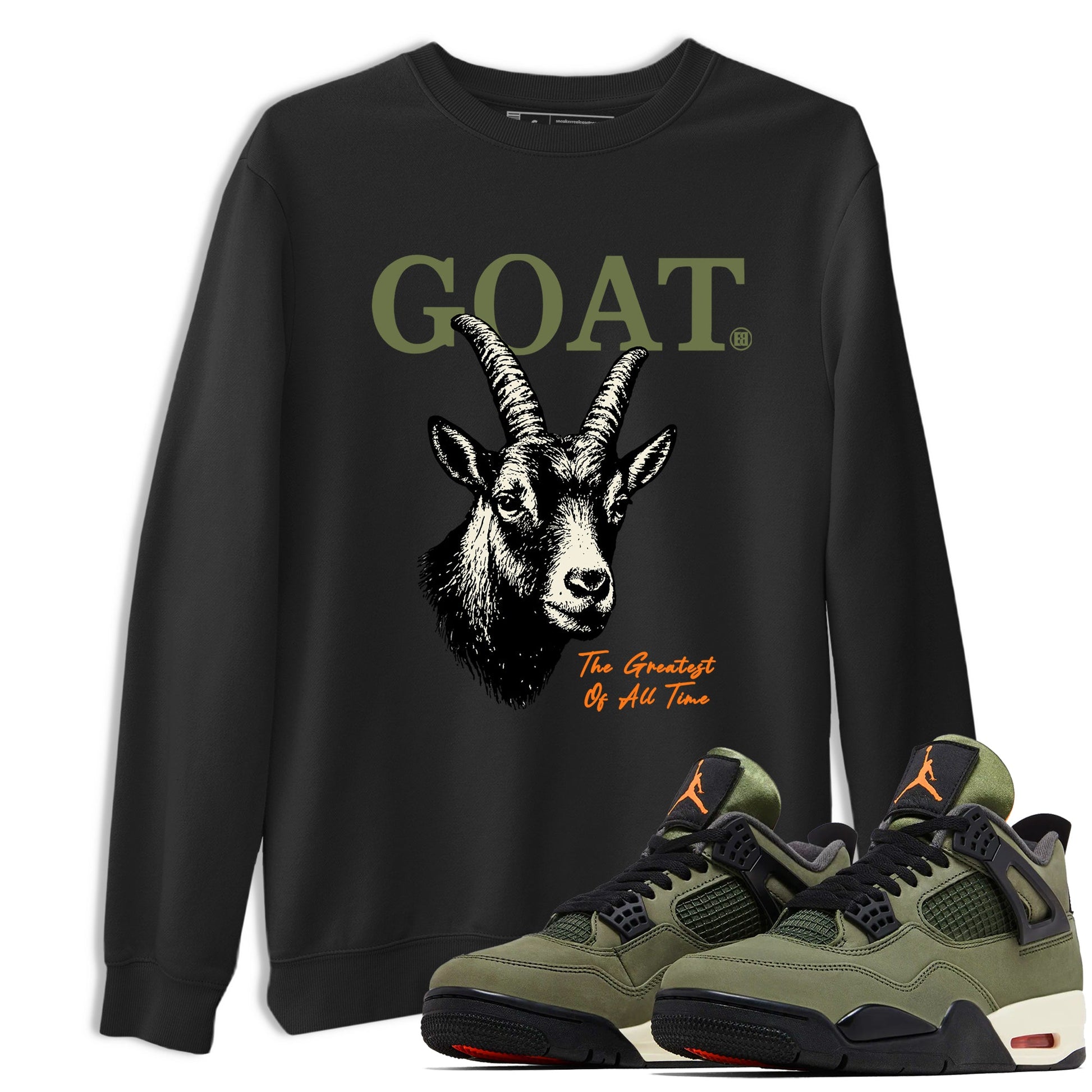 Sneaker match tees – Sneaker Tees To Match Undefeated inspired colorways Air Jordan 4 OG Olive Shoes  – The Greatest Of All Time Tee Black 1