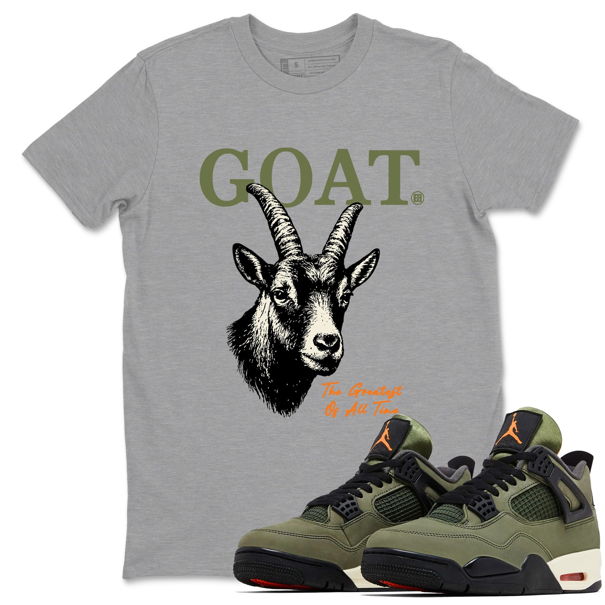 Sneaker match tees – Sneaker Tees To Match Undefeated inspired colorways Air Jordan 4 OG Olive Shoes  – The Greatest Of All Time Tee Heather Grey 1