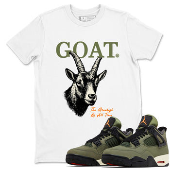 Sneaker match tees – Sneaker Tees To Match Undefeated inspired colorways Air Jordan 4 OG Olive Shoes  – The Greatest Of All Time Tee White 1
