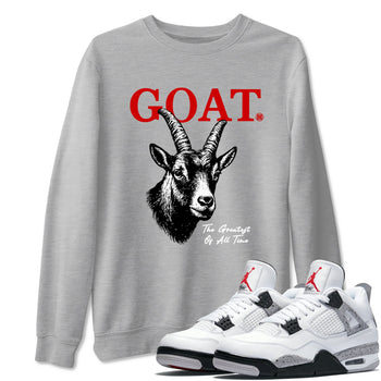 The Greatest Of All Time sneaker match t-shirt styled to complete your fit with the Air Jordan 4 White Cement sneakers, shown in Heather Grey 1.