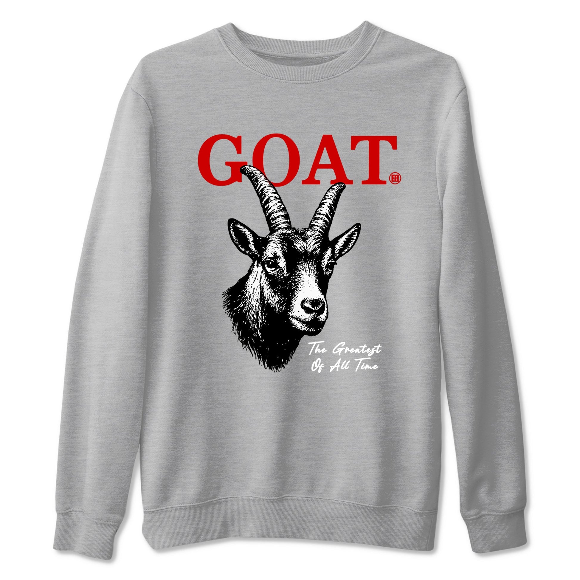 The Greatest Of All Time sneaker match t-shirt styled to complete your fit with the Air Jordan 4 White Cement sneakers, shown in Heather Grey 2.